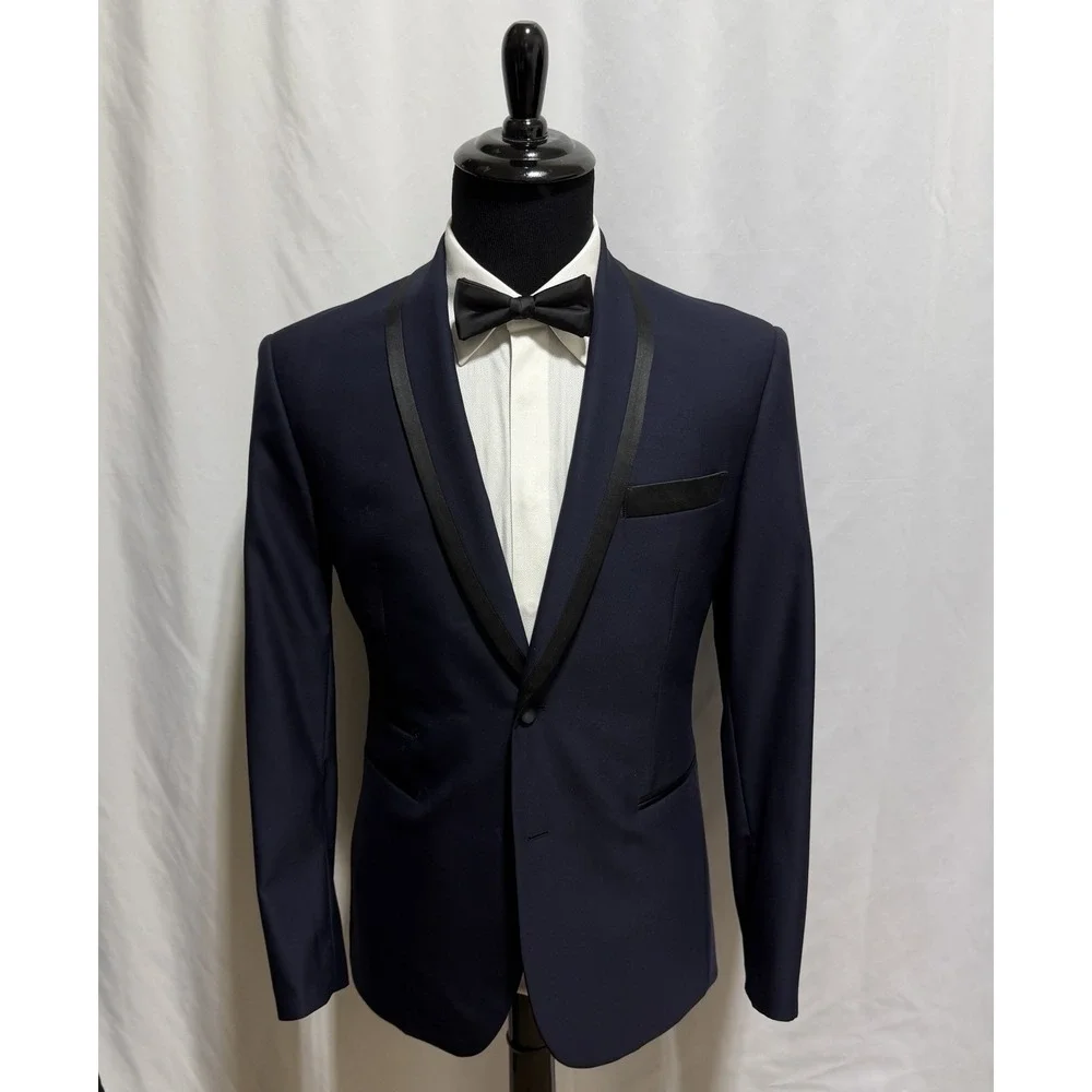 Indochino Tuxedo Blazer Mens 40R Navy Black Shawl Lapel Satin Trim Coat Opera
